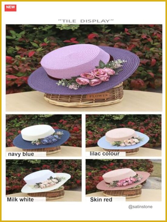 Handmade Wide Brim Sun Straw Hat with Flower - UV Protection, Foldable main image 4